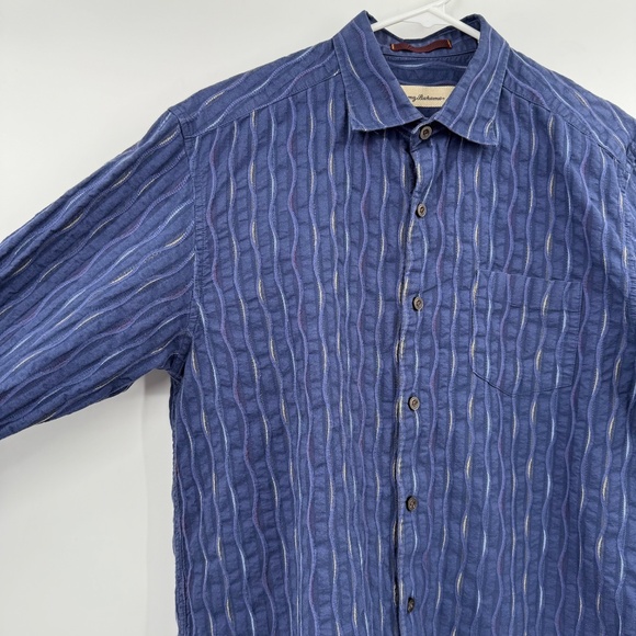 Tommy Bahama Shirt Men Medium Blue Long Sleeve Button Up Silk Blend Embroidered - Picture 3 of 11